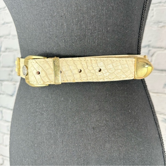 Vintage El General Genuine Caiman Skin Belt Cream Gold Metal Lion Western 40 - Picture 11 of 16
